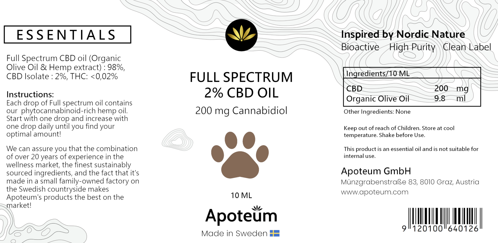 Etikett von 2% CBD Öl für Tiere - Vollspektrum - Natur