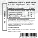 Etikett von Vitamin D3 mit 2000 IE