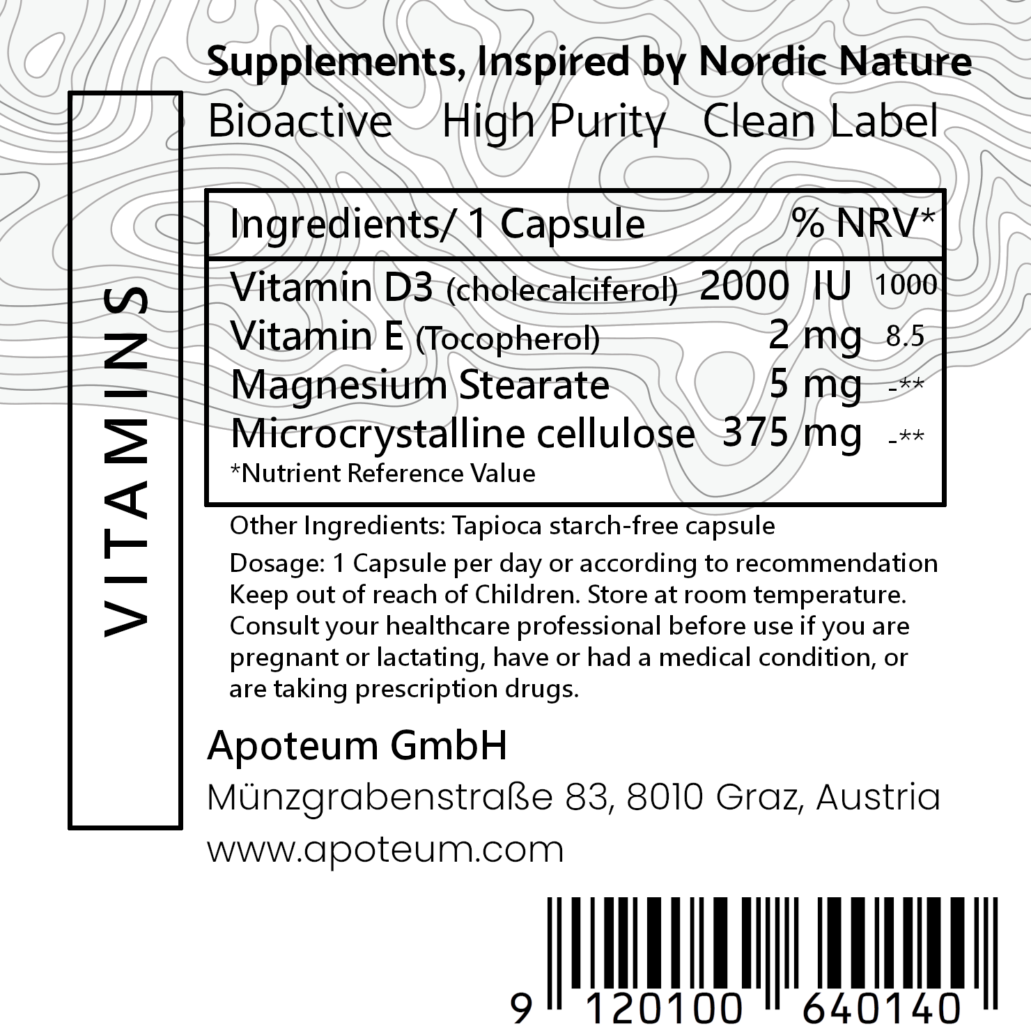 Etikett von Vitamin D3 mit 2000 IE