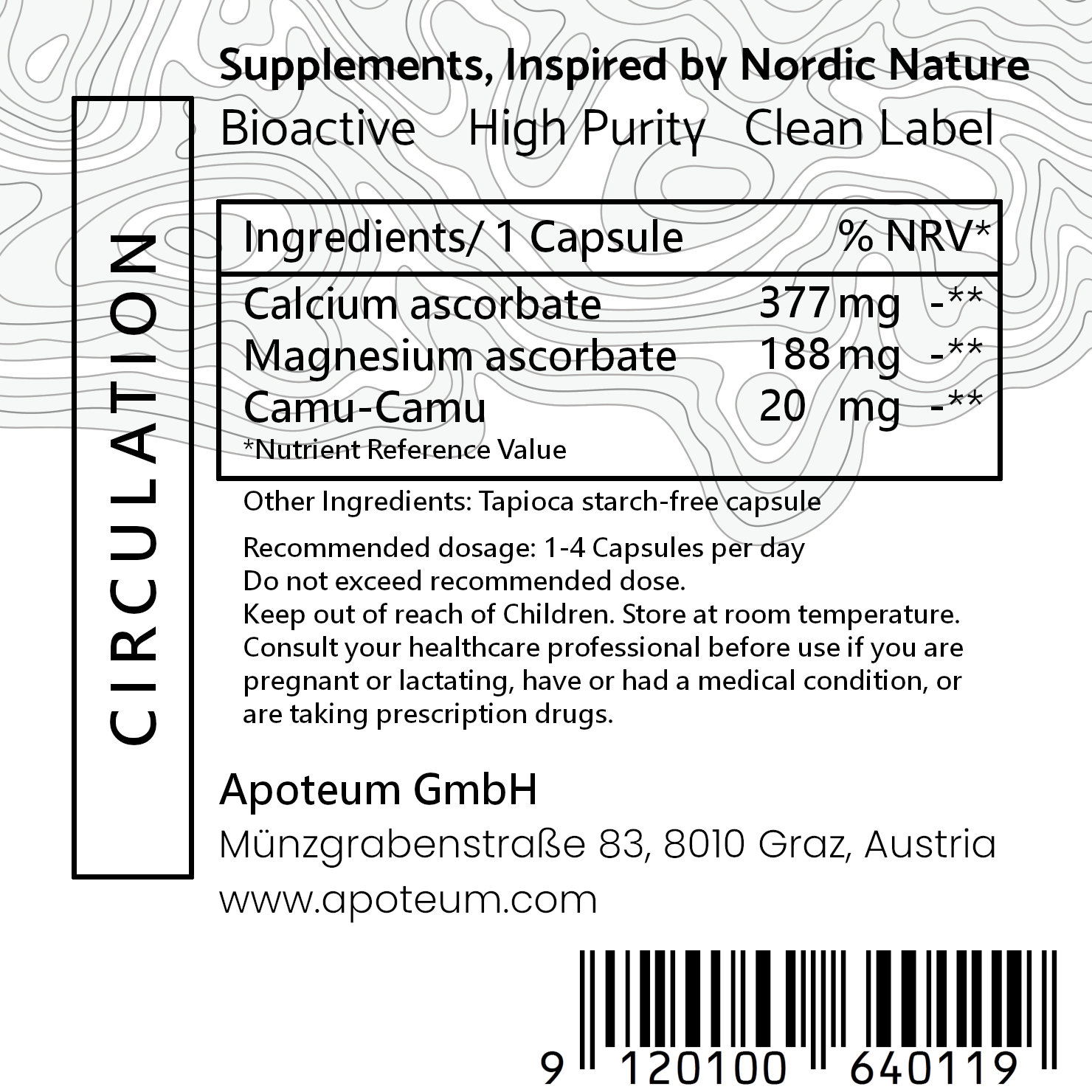 Etikett von Mineralascorbat+Camu-Camu-Kapseln (Kreislaufunterstützung-Formel)