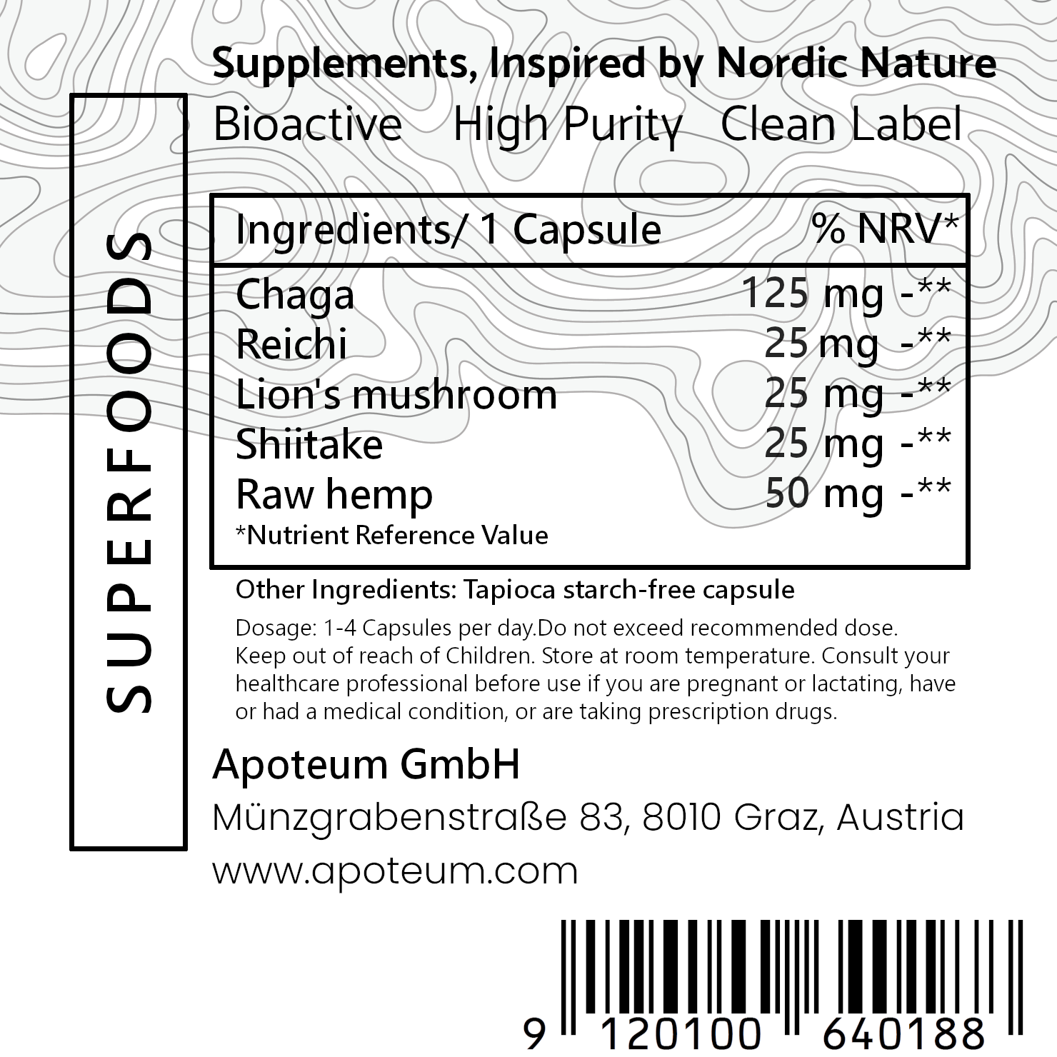 Etikett von Pilz-Komplex-Kapseln (Antioxidantien-reiche Formel)